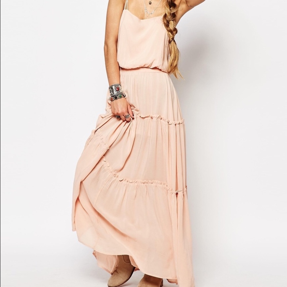 Valerie solid peach maxi dress